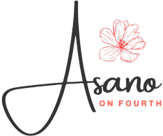 A logo with a flower and the text "Asano on Fourth".